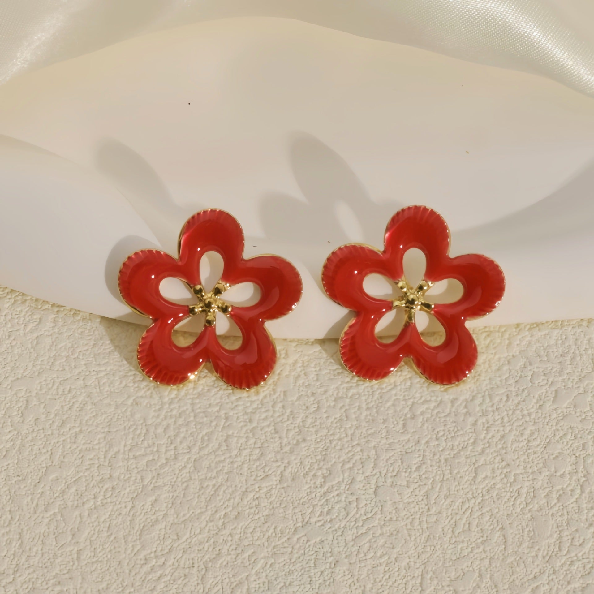 Wholesale Five Petal Openwork Flower Colorful Enamel Stud Earrings