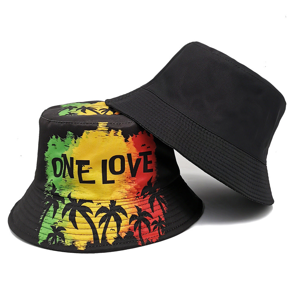 Wholesale ONE LOVE Coconut Tree Print Bucket Hat ACC-HT-ShunMa002