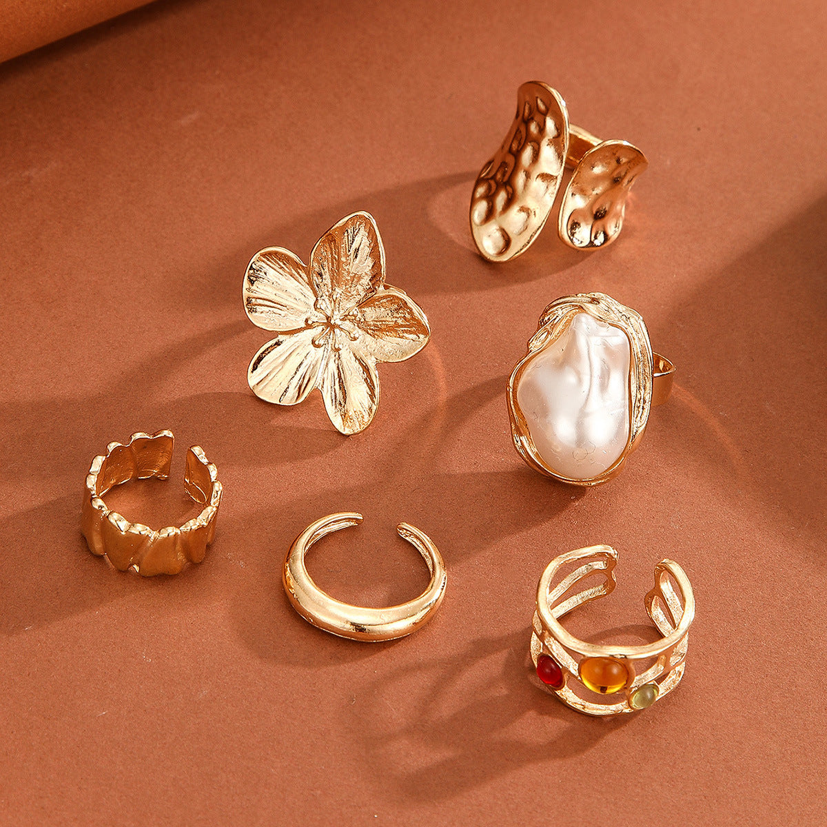 Wholesale Retro  Pearl Ring  Baroque Style Exaggerated Flower Ring suit