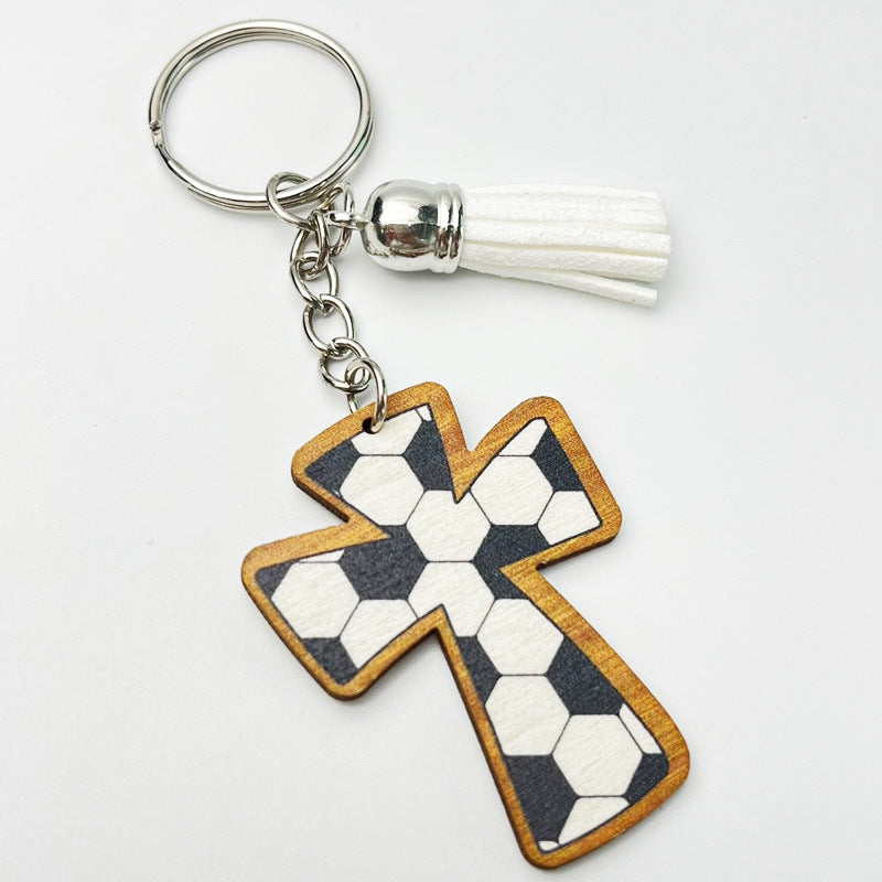 Wholesale 2pcs Sports Balls Retro Football Baseball Softball Basketball Wooden Keychain Creative Keychain ACC-KC-HY028