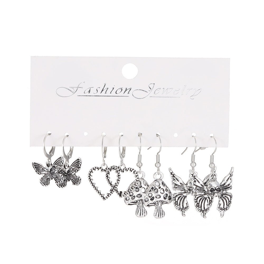 Wholesale Alloy Ancient Silver  Statement Earrings Set – 5 Pairs Pumpkin Skull  Theme,  Party Fashion Accessory