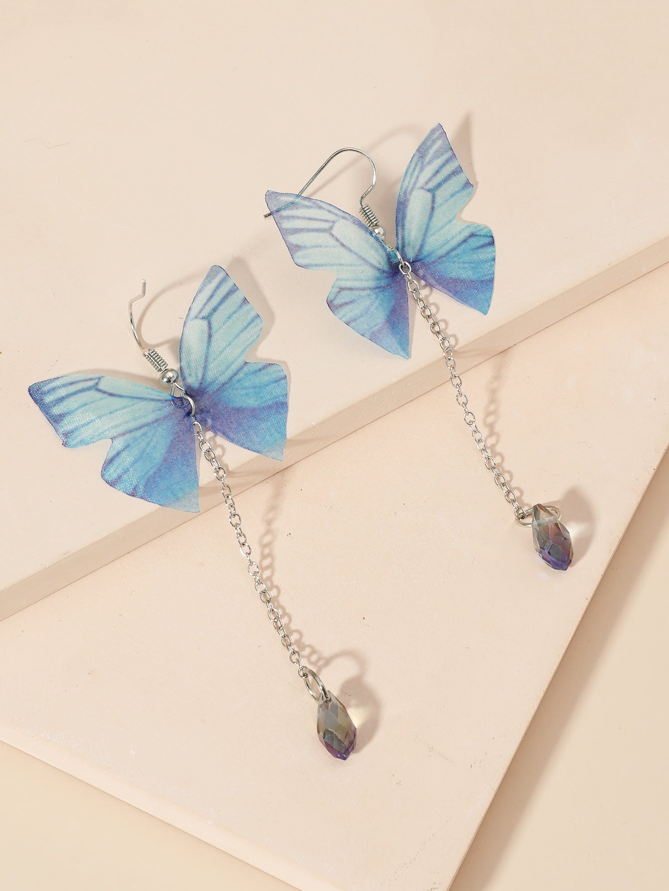 Wholesale Blue Butterfly Flower Crystal Chain Tassel  Female Bohemian Earrings