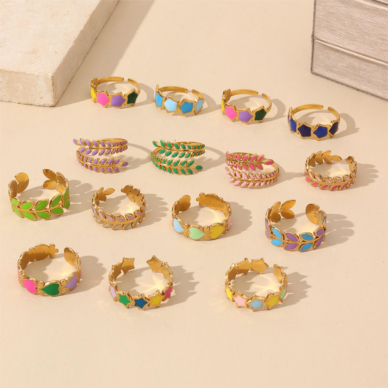 Wholesale Oil Dripping Star Leaf Stainless Steel Ring 18k Gold Plated Rings ACC-RS-MuC012