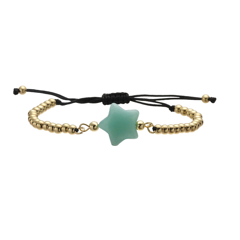 Wholesale Gold Plated Copper Star Charm Bracelet Quartz Tiger Eye Green Aventurine Beads Handmade Unisex Wedding Gift Fashion Accessory