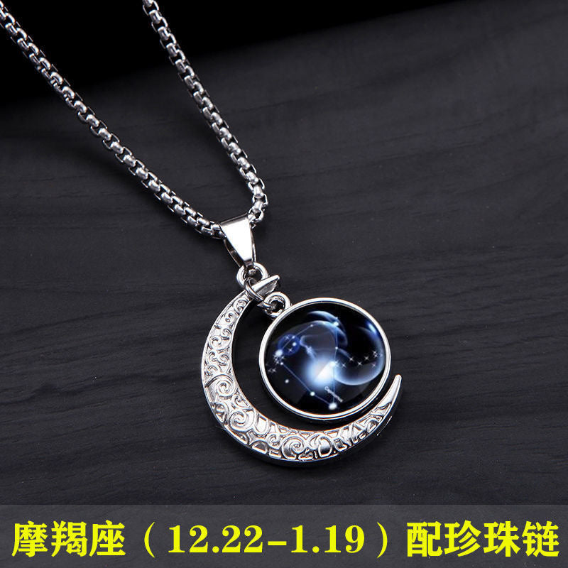 Wholesale Zodiac Contion Men S Moon Pendant Necklace Titanium Steel Chain Fade Resistant Fashion Accessory Gift Boutique Resale