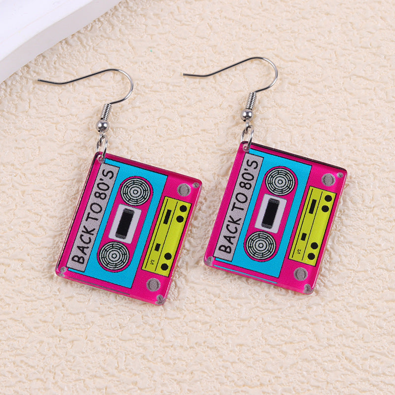 Wholesale  Cute Contrasting Color Printed Tape Acrylic Earrings