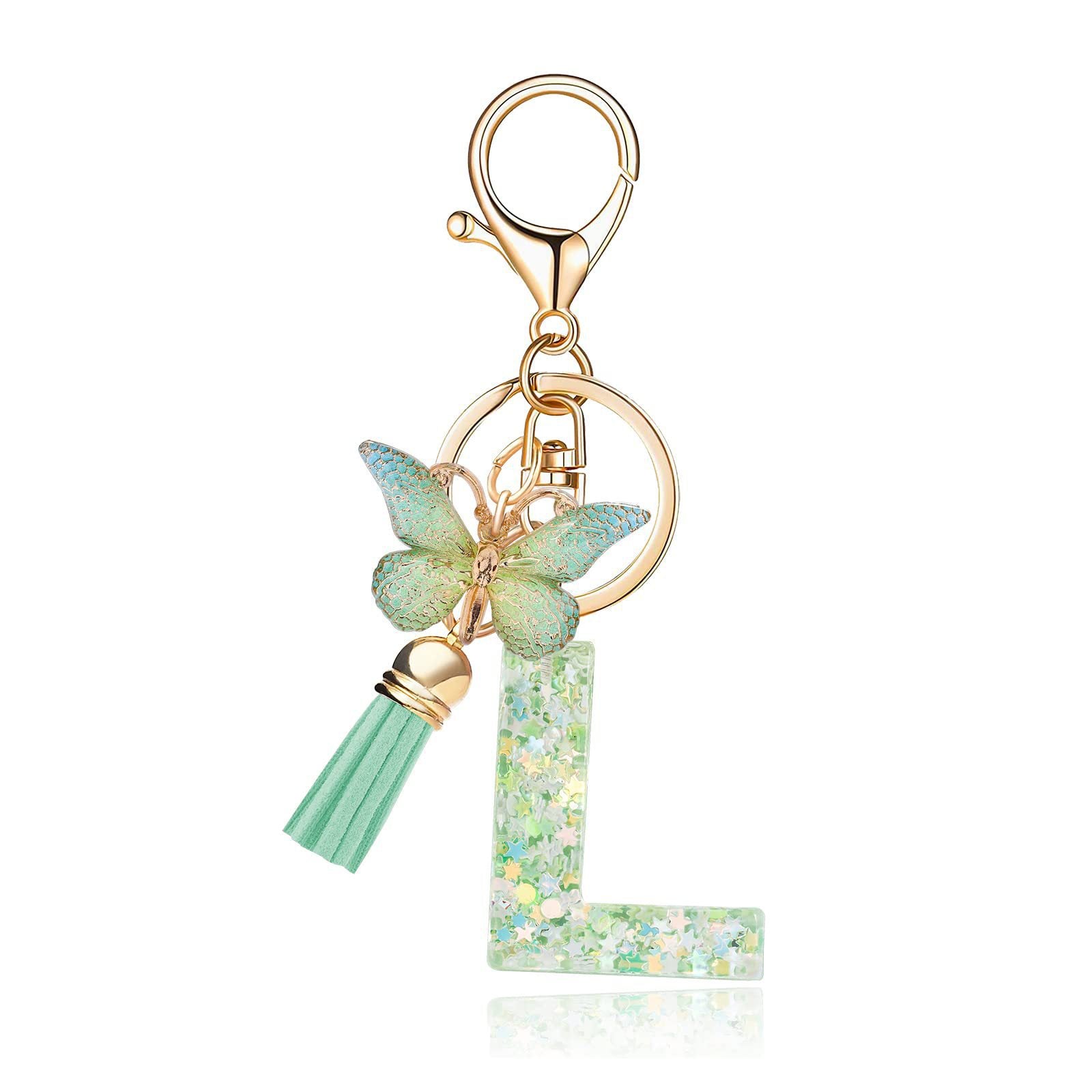 Wholesale 26 letter keychain green butterfly glue keychain
