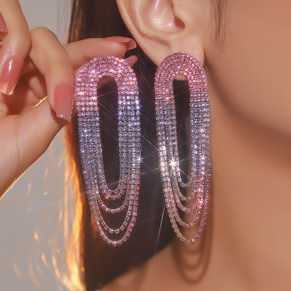 Wholesale  Luxury Shiny Rhinestone Long Earrings