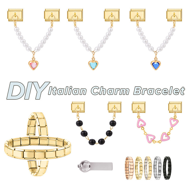 Wholesale  Italian Charm Bracelet 9mm DIY Splicing Light Luxury Double Pendant Stainless Steel Composable Bracelet