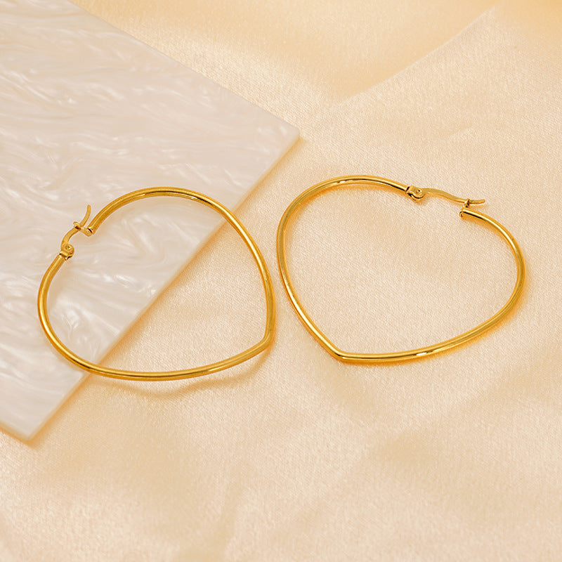 Wholesale  Titanium Steel Plain Hoop Heart Earrings