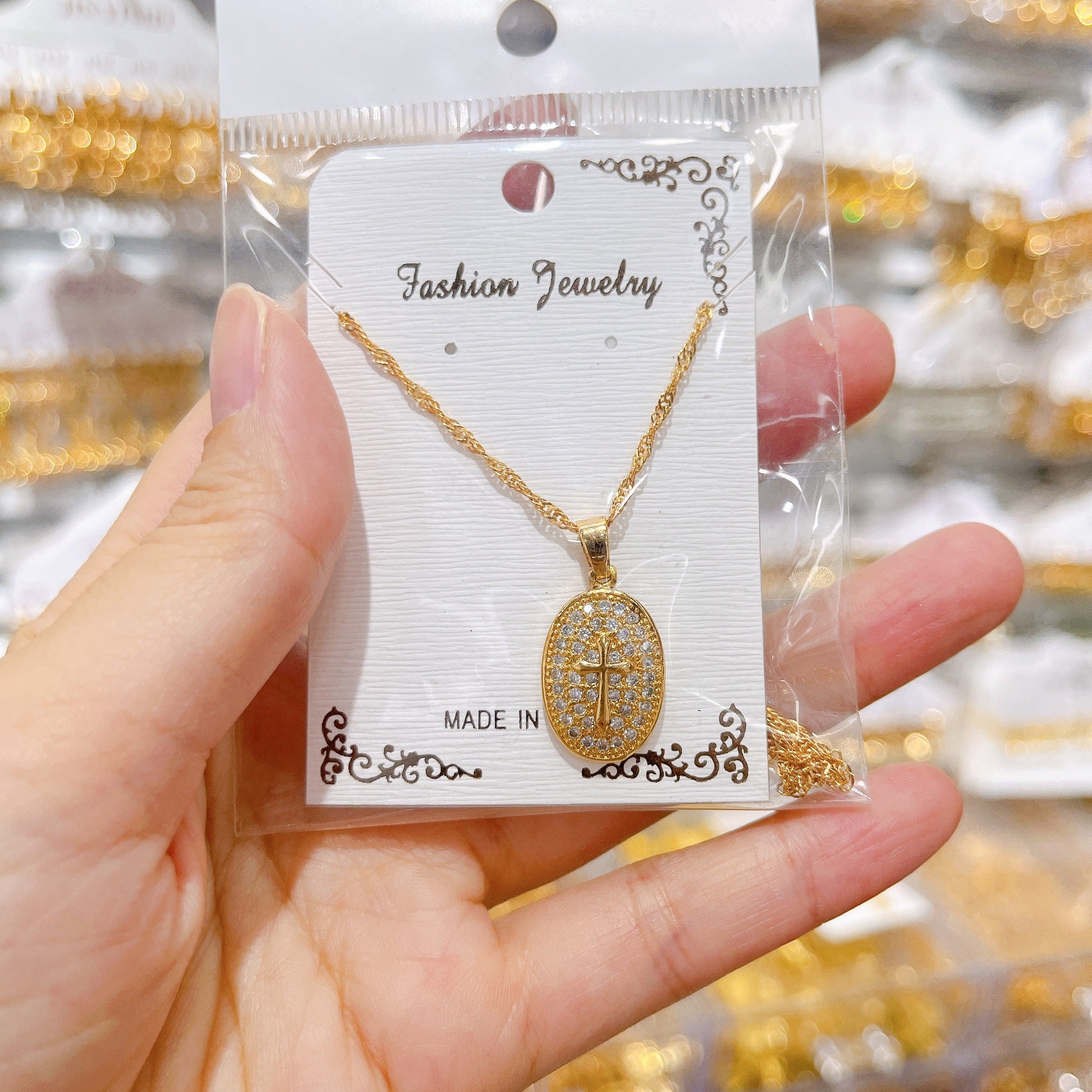 Wholesale Cross Pendant Necklace with Micro-Set Zircon,  Fashion Jewelry Accessory for Women