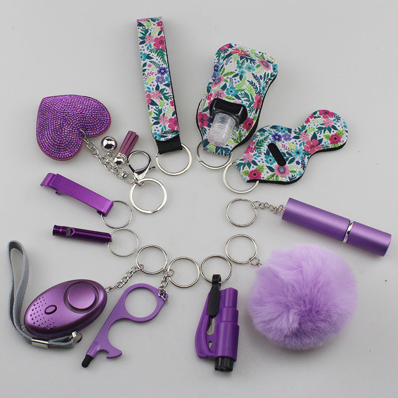 Wholesale Rhinestone Love Lipstick Set Bottle Opener Hair Ball Whistle Keychain Set ACC-KC-TMS003