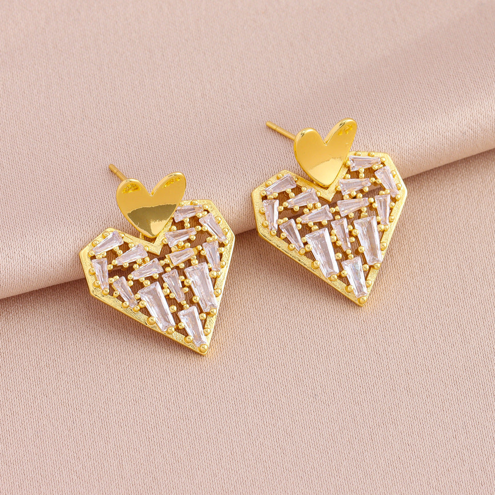 Wholesale Light Luxury Titanium Steel Zirconium Love Necklace Earrings Jewelry suit