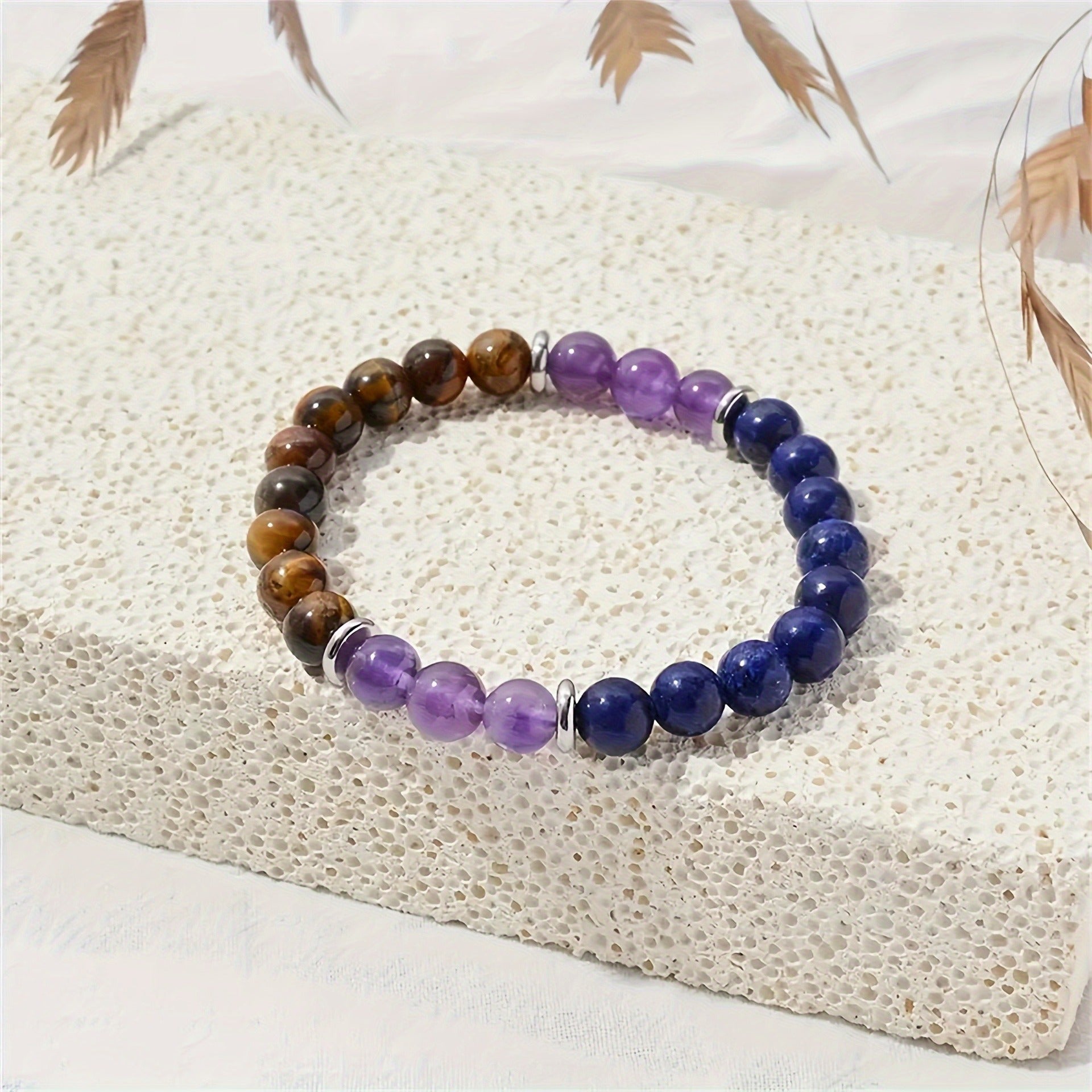 Wholesale cardless amethyst lapis lazuli tiger eye stone bracelet