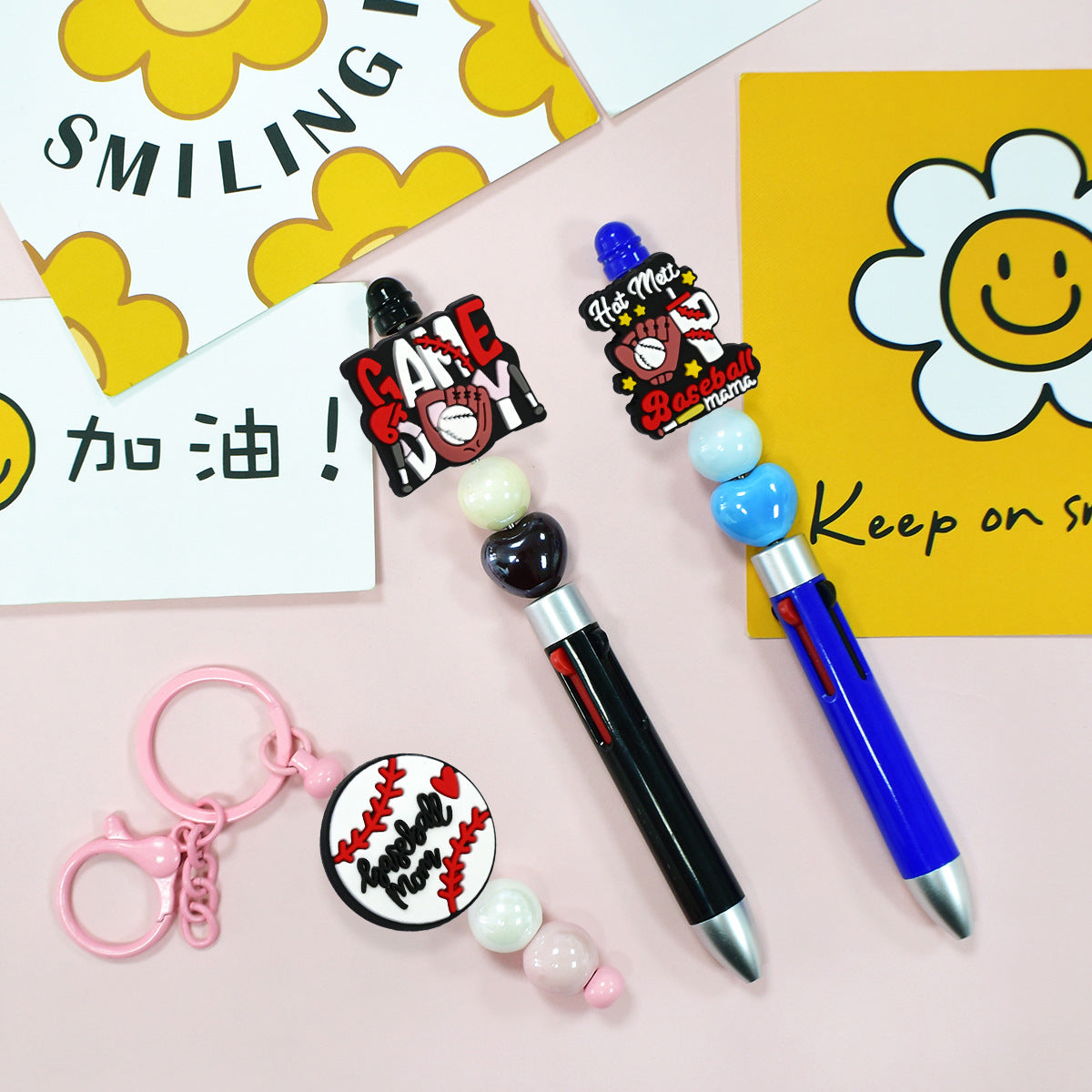 Wholesale 100pcs randomly Baseball series PVC soft rubber double-sided perforated cartoon bead ornaments