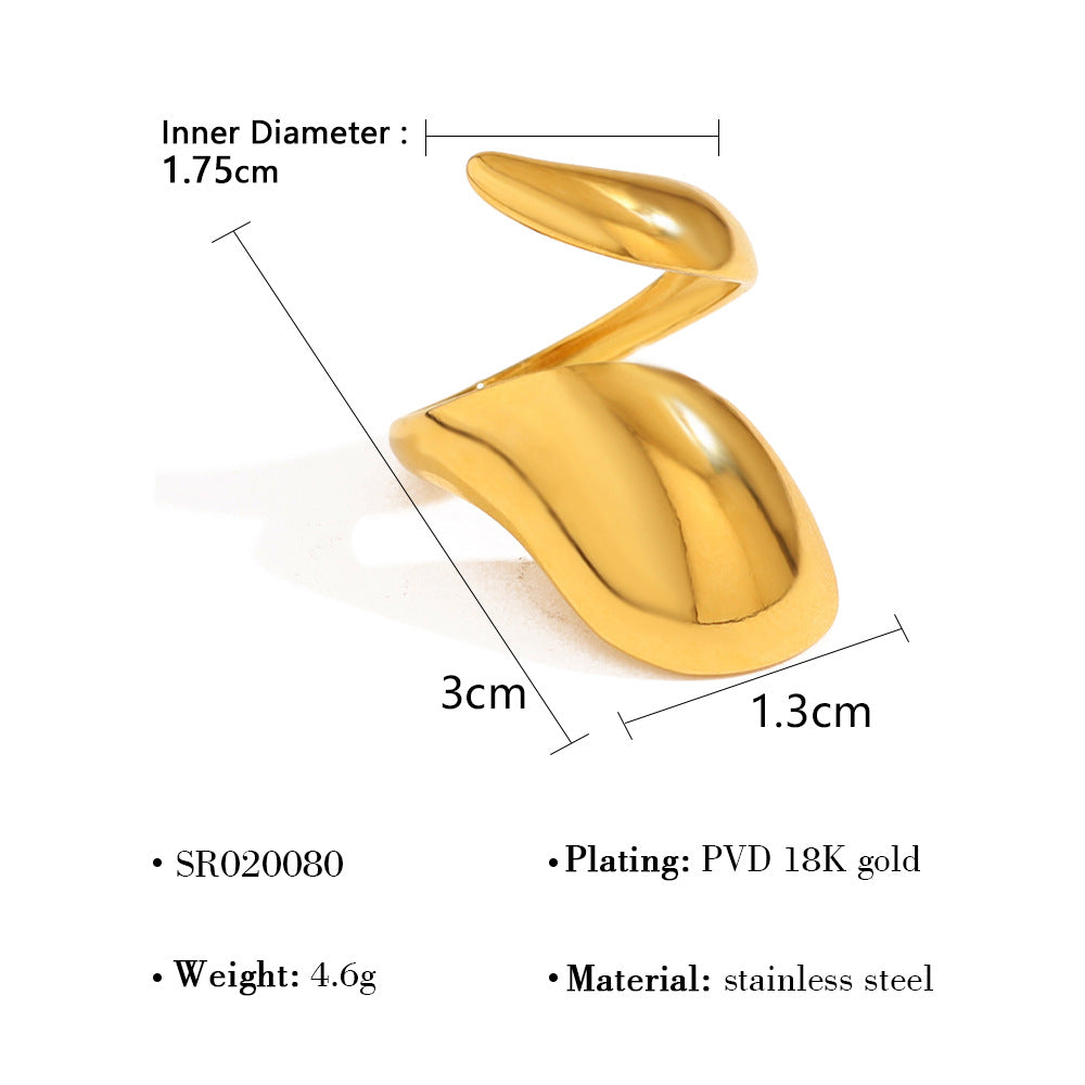 Wholesale 18K gold  mirror titanium steel opening ring design geometric arc ring suit