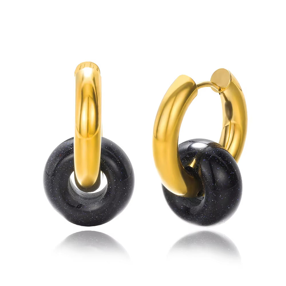 Wholesale Stainless steel earrings plated with 18K gold and natural stone
