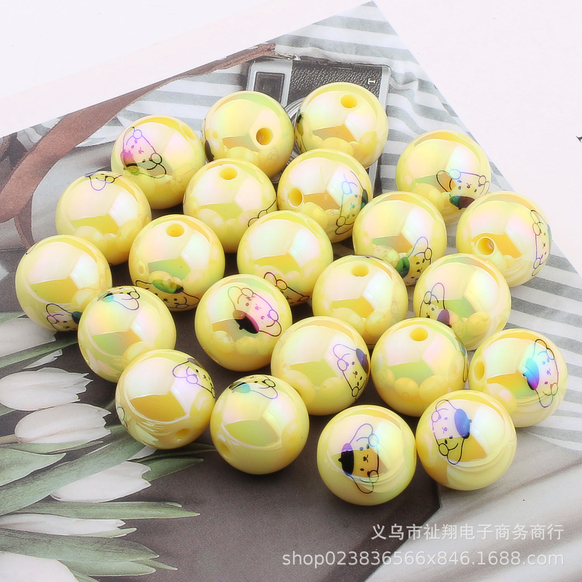 Wholesale 20pcs Acrylic Cartoon Printing UV Plated Color Straight Hole Round Beads DIY Accessories ACCVIP-BDS-ZhiXiang002