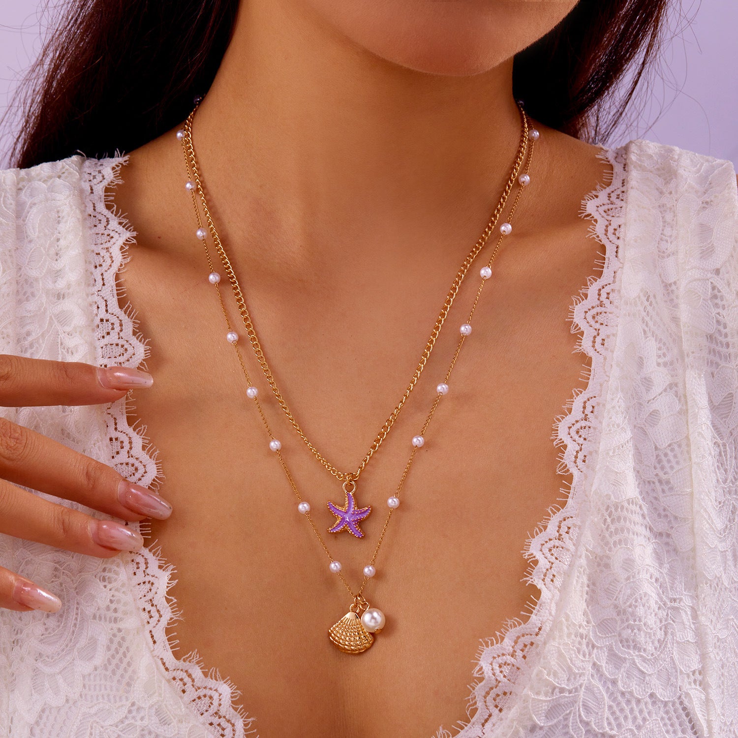 Großhandel Sommer Reisperlen Halskette modische All-Match-Doppelschichtkette