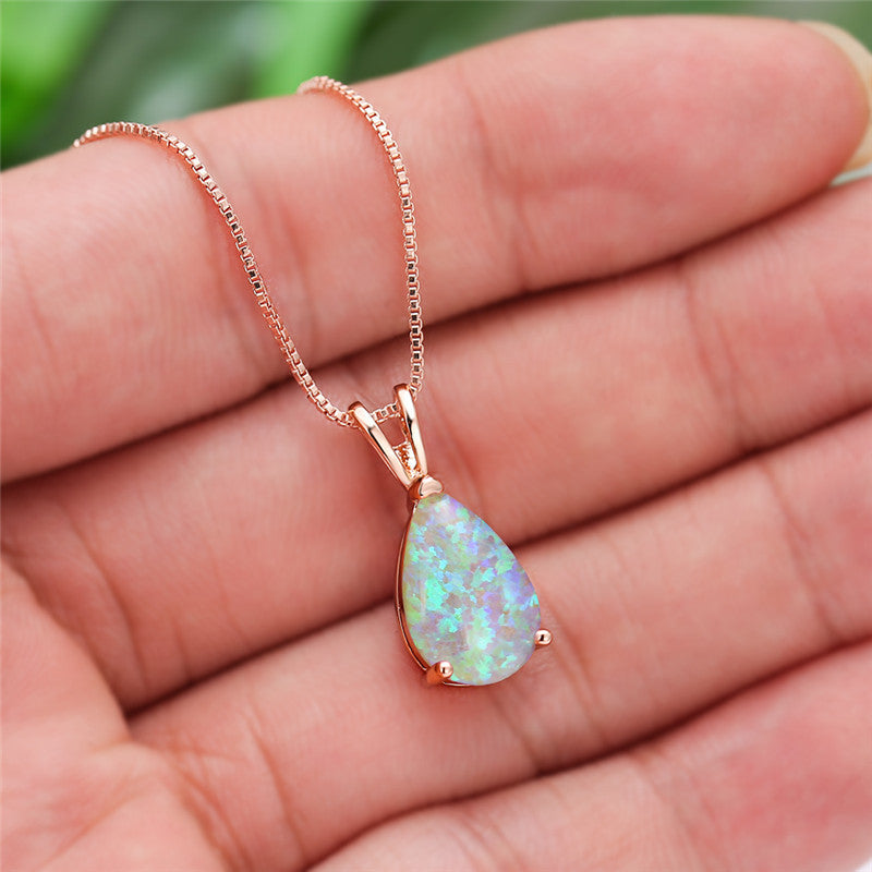Wholesale  Colorful Water Drops Gem Pendant Necklac
