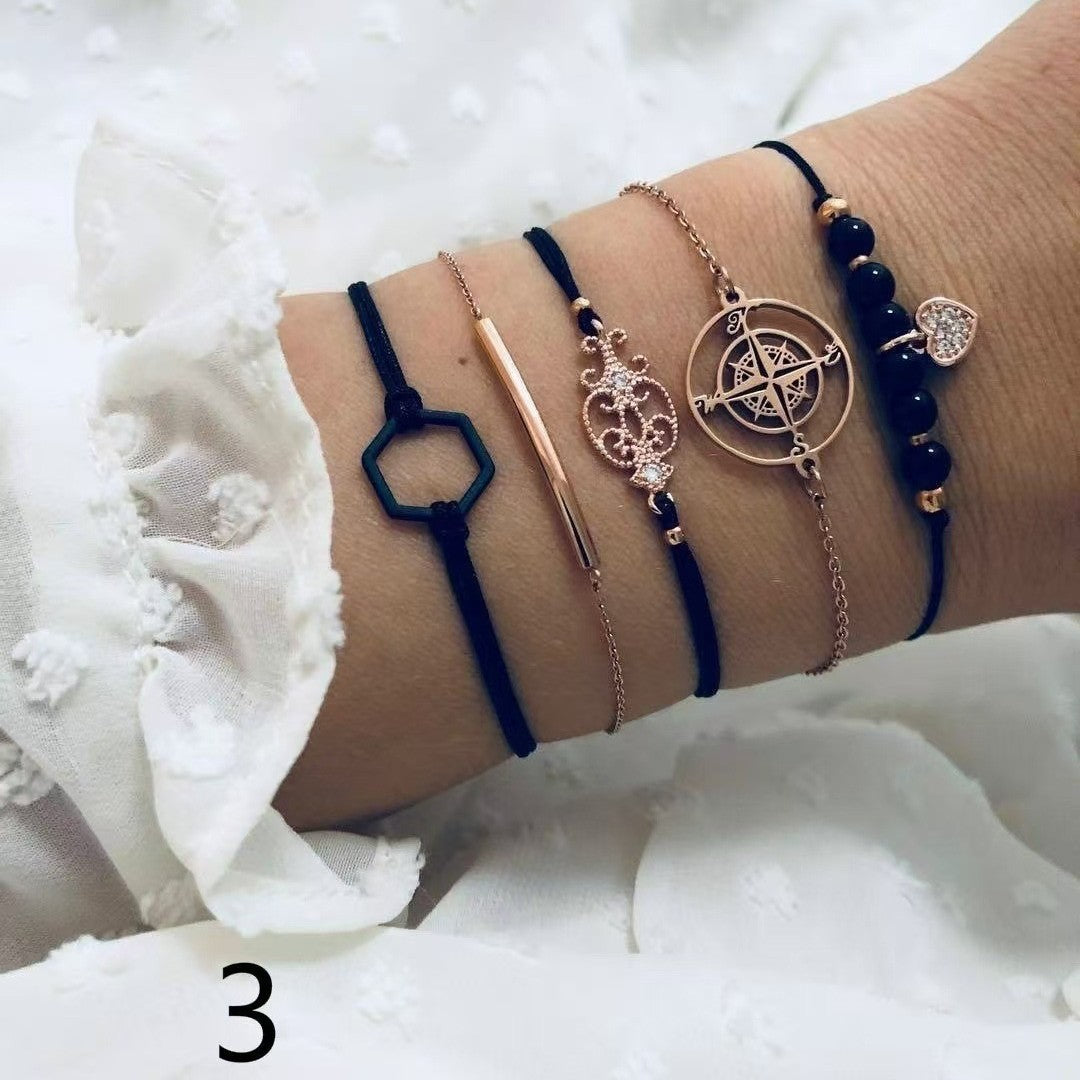 Wholesale Bohemian Hollow Heart Moon Geometric Alloy Bracelet 5-Piece Set Fashion Accessory Gift