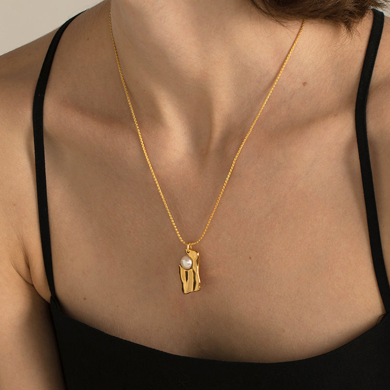 Wholesale  Copper Plated Real Gold Not  Pearl Square Pendant Necklace