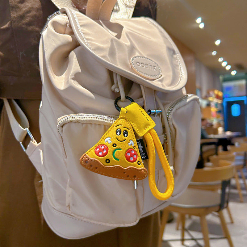 Wholesale Leather Cartoon Food Keychain Pizza Hamburger Pendant For Boys Girls Backpack Car Key Gift