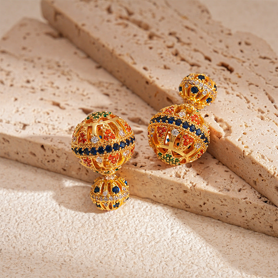 Wholesale Light luxury double-sided hollow front and back ball earrings