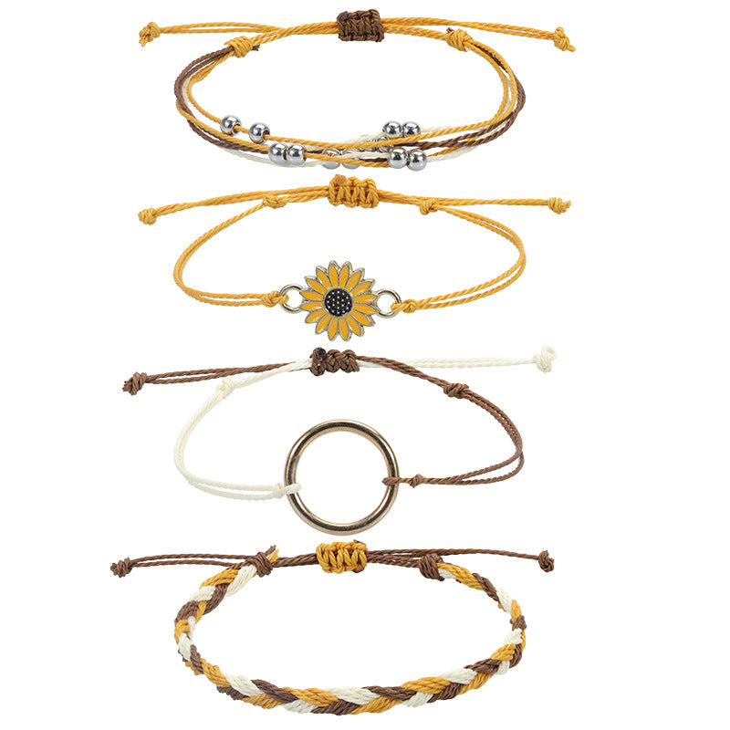 Wholesale Waterproof Wax Thread Handmade Knitted Sunflower Bracelet