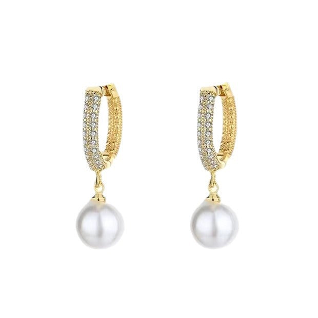 Wholesale  pearl earrings  diamond plated 18K gold earrings
