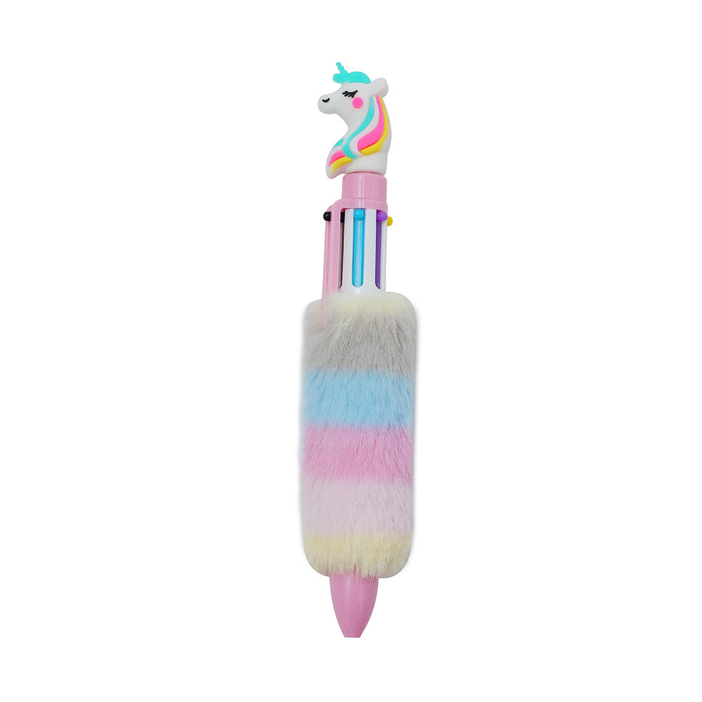 Wholesale Cartoon Unicorn Plush Ballpoint Pen Cute Six-color Push Stationery Notebook Pen ACC-PN-SuManshu001