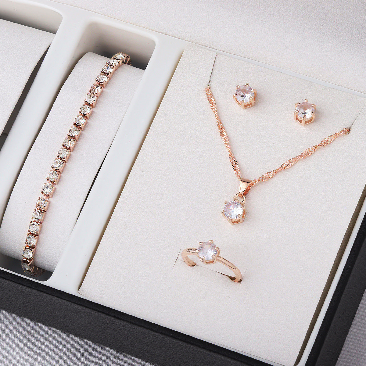 Wholesale Zircon Earrings Necklace Ring Bracelet Four-Piece Set Accessories