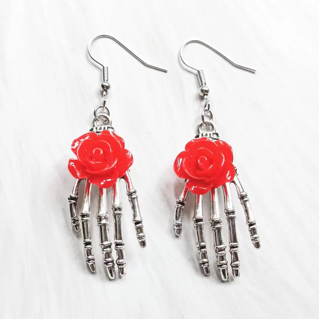 Wholesale skull hand Red Rose Gothic gift handmade earrings