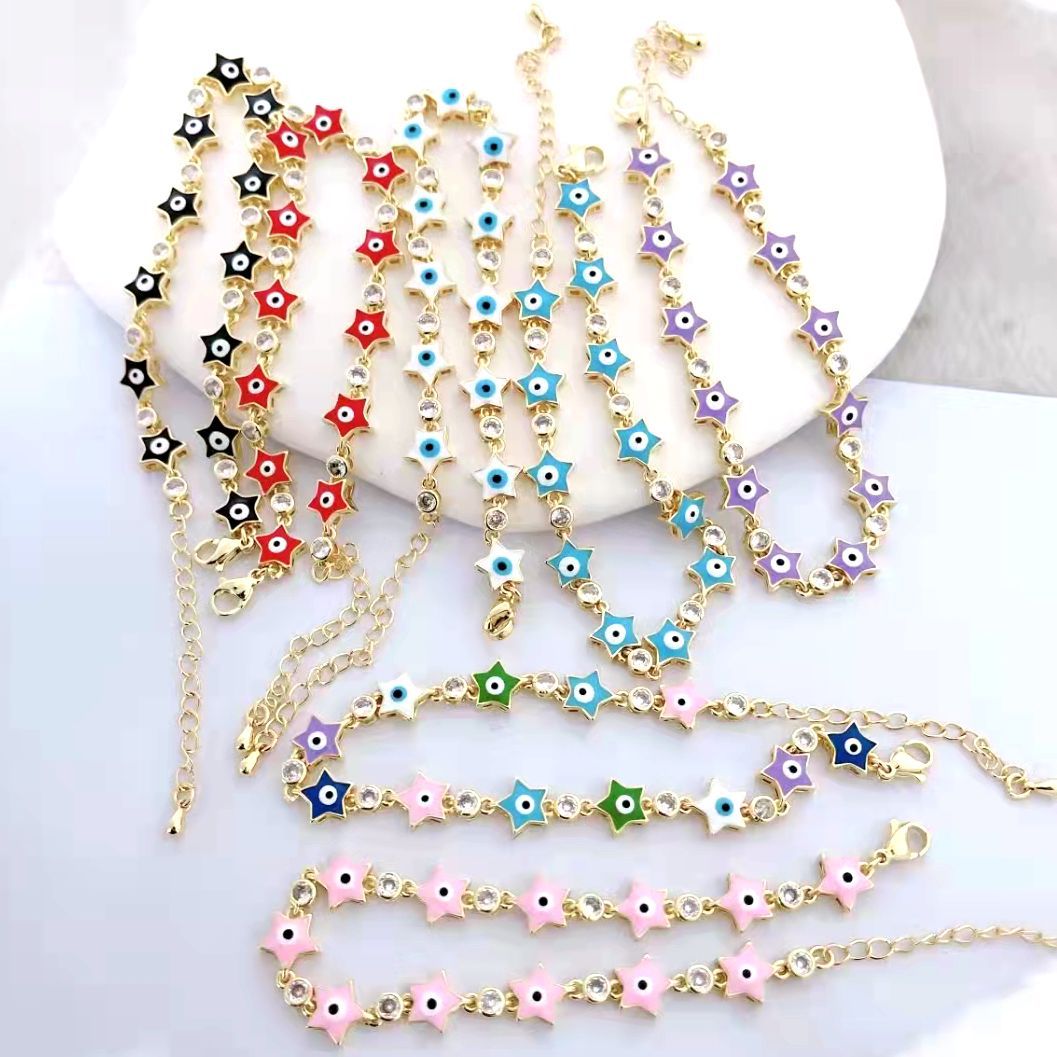 Wholesale Devil's Eye Bracelet Color Drop Oil Eye Star Zircon Bracelet