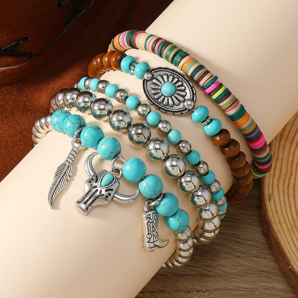 Wholesale Turquoise Western Cowboy Style Bracelet,  Handmade Fashion Jewelry for Women,  Everyday Wear Gift