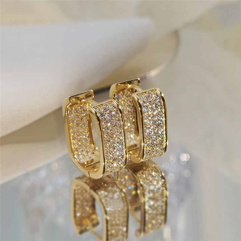 Wholesale  Light Luxury Micro-inlaid Zircon Ear Buckle Super Flash Elegant  Earrings
