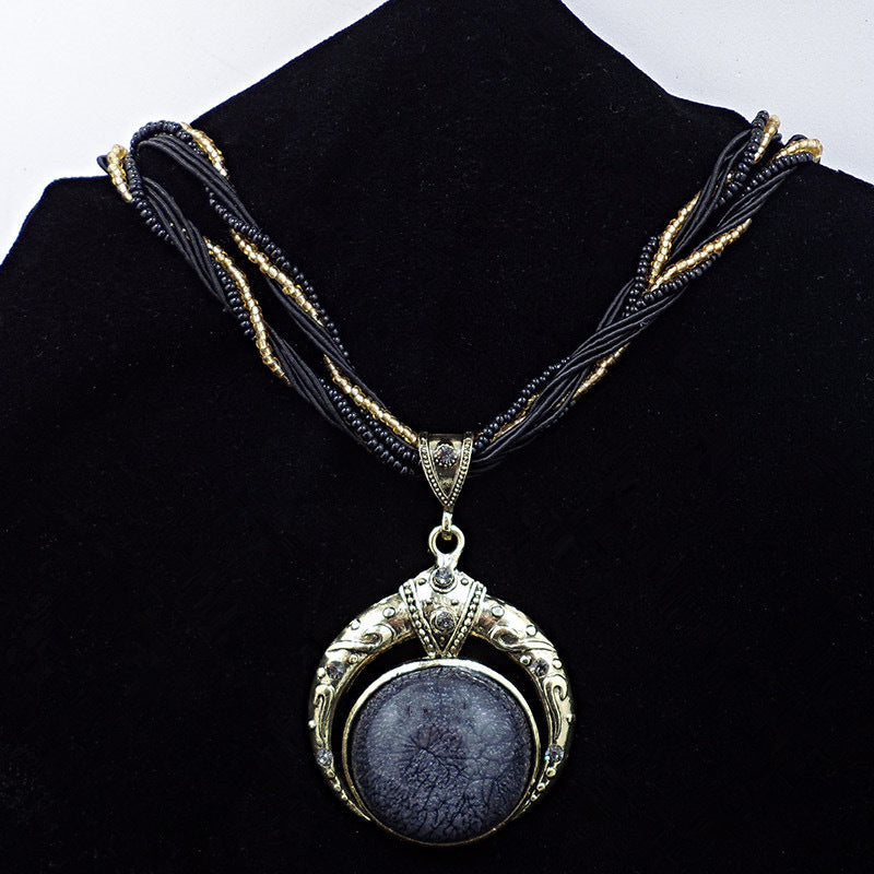Wholesale Blue Resin Beaded Bohemian Retro Necklace,  Trendy Layering Jewelry for Boutique Resale