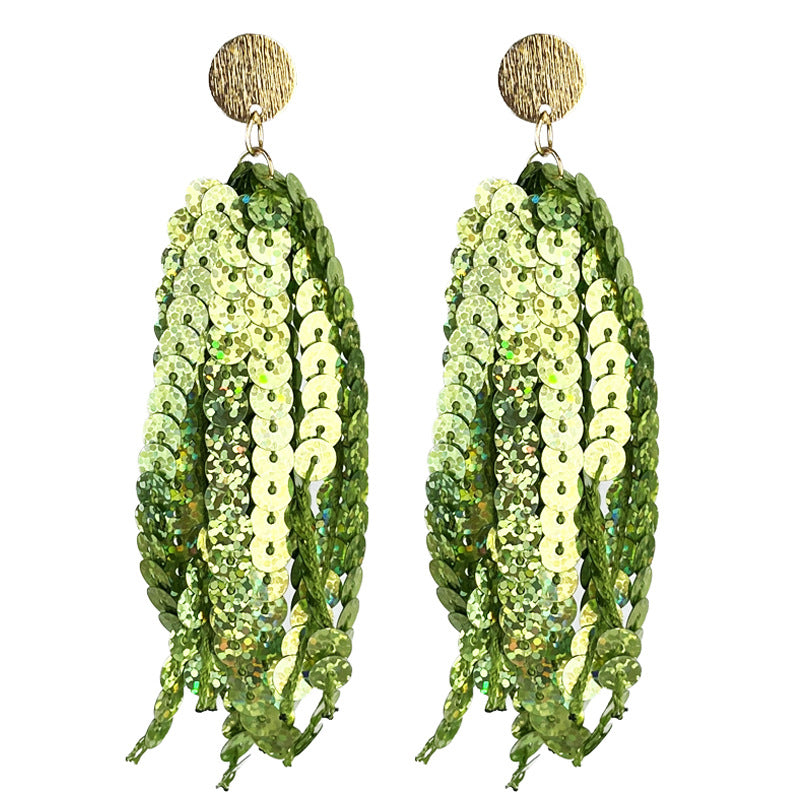 Wholesale 2 pairs/pack St. Patrick's Green Sparkling Tassel Metal Stud Earrings ACC-ES-HY225