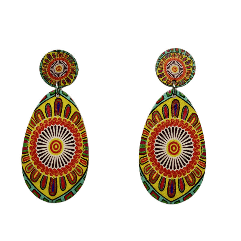 Wholesale Bohemian Printed Wooden Vintage Ethnic Style Earrings ACC-ES-FX027