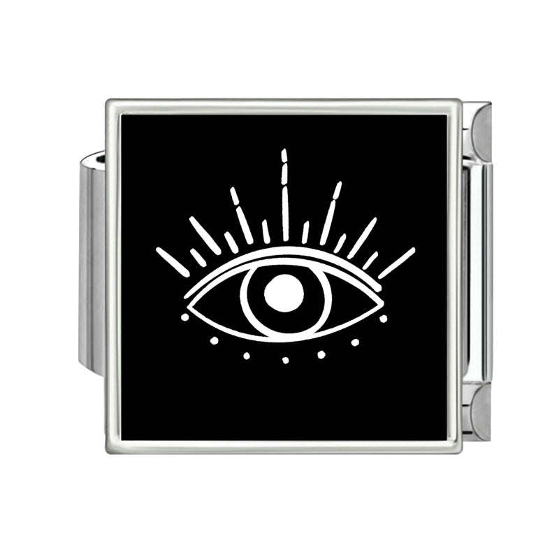 Wholesale Italian-Style Black and White Cat &  Star Patchwork Bracelet Stainless Steel DIY Jewelry Accessory