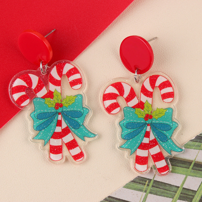 Wholesale  Christmas Cartoon  Candy Cane Gloves Earrings