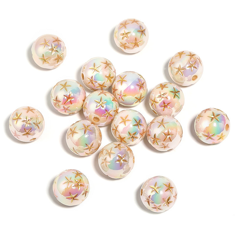 Wholesale 100pcs Acrylic Mabe Solid Color Gold-painted Five-pointed Star Round Beads Diy Accessories ACC-BDS-BLG111