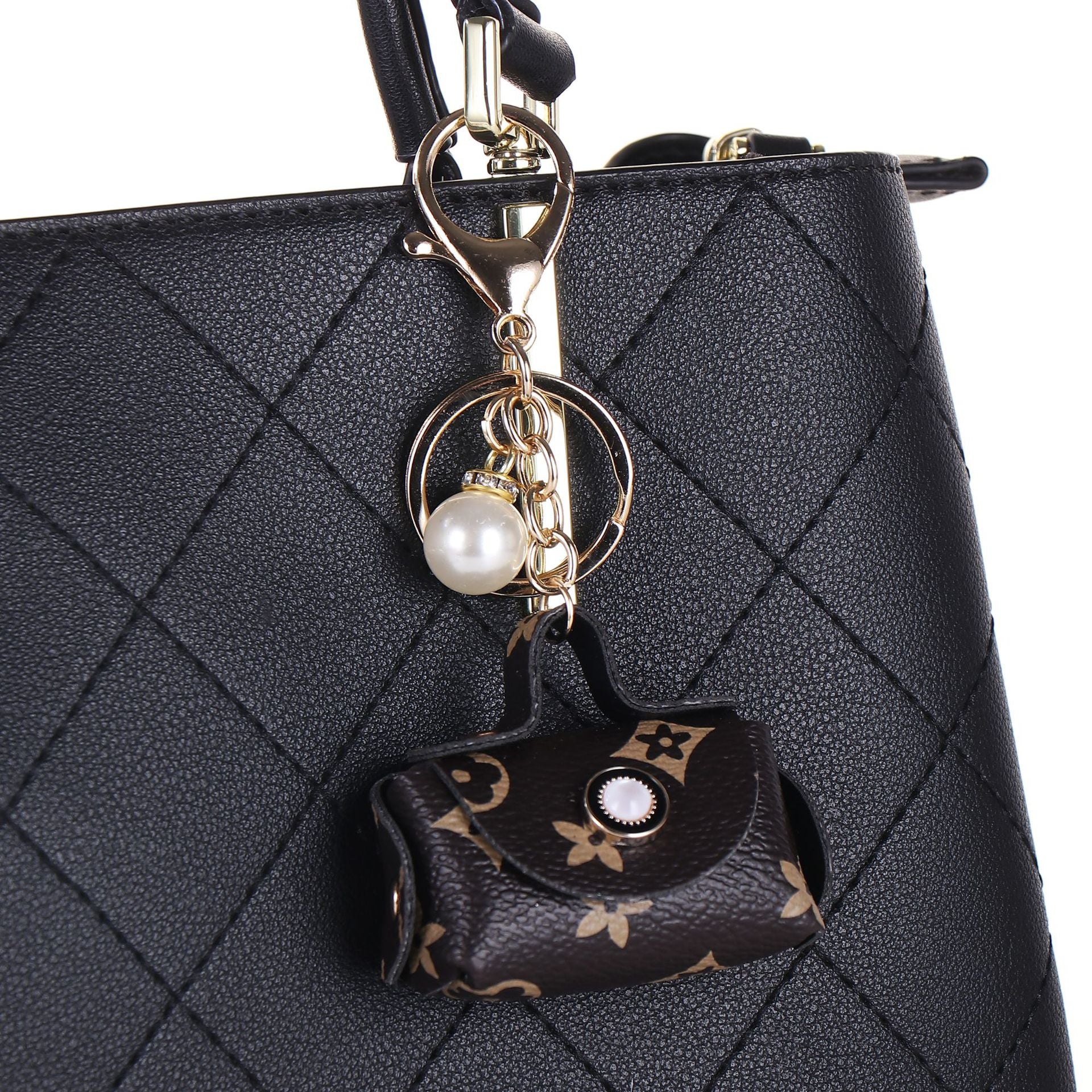 Wholesale Trendy Faux Leather Car Keychain Pendant Aromatherapy Bag Keyring Vintage Floral Decorative Gift Accessory
