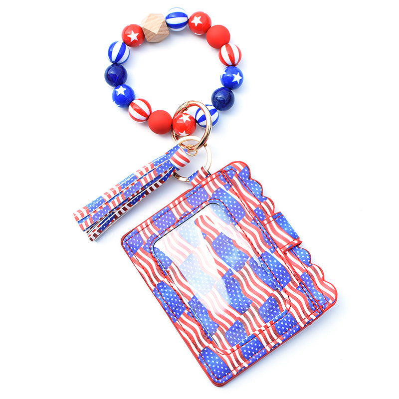 Wholesale Leopard Plaid Western Style Card Holder Silicone Beaded Wristlet Keychain ACC-KC-QiuXue011