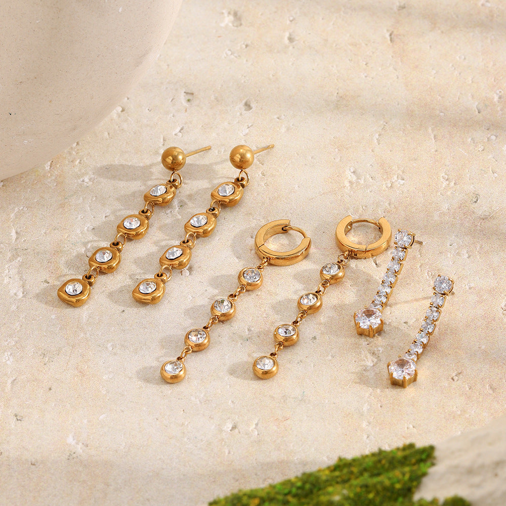 Wholesale Stainless Steel Gold Plated Tassel Earrings with Zircon,  Fashion Accessory for Women