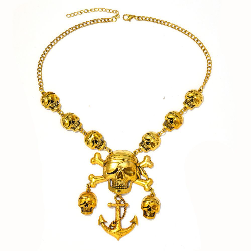 Wholesale Antique Gold Skull Punk Vintage  Jewelry Set Necklace Earrings Fashion Accessory