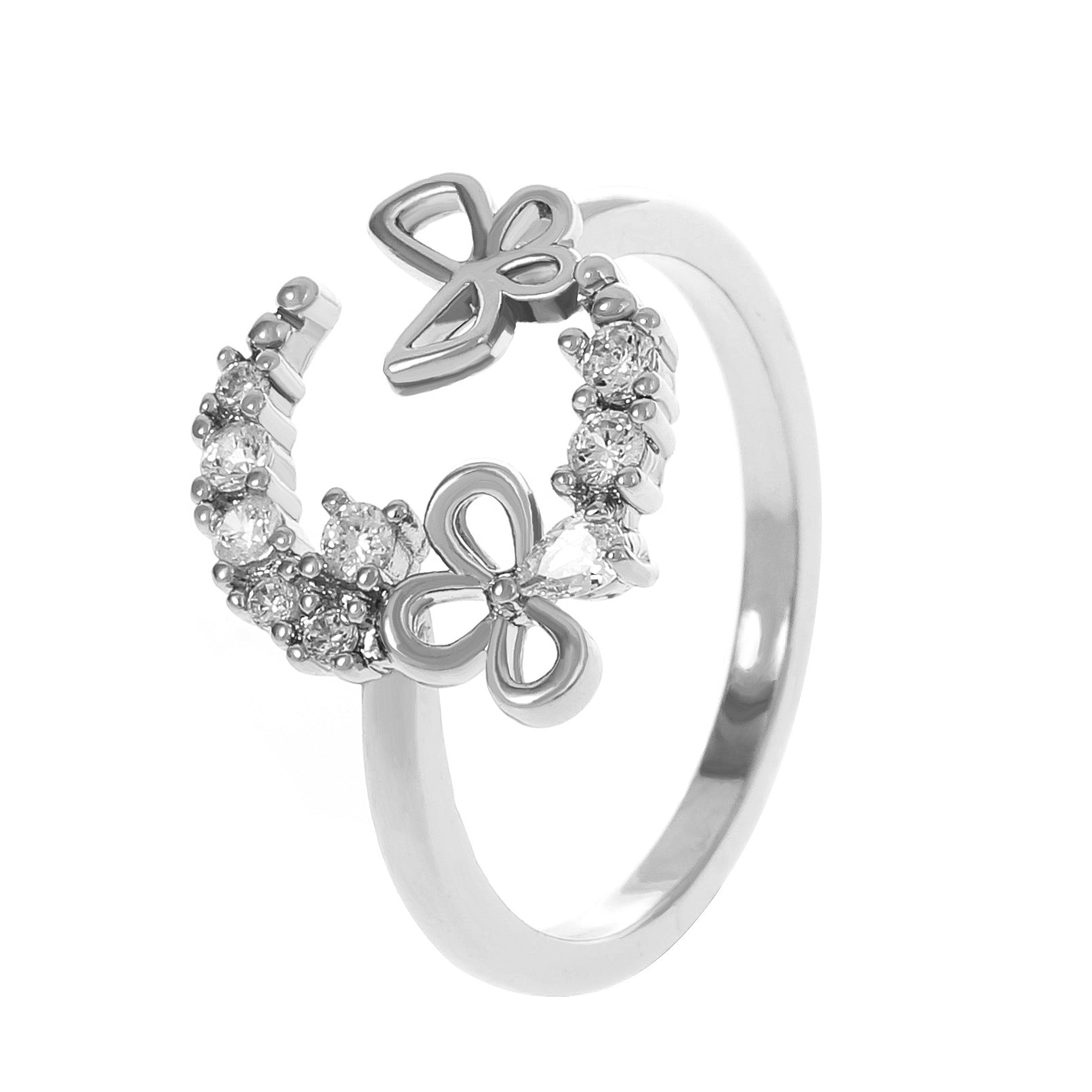 Wholesale Three copper and diamond butterfly rings