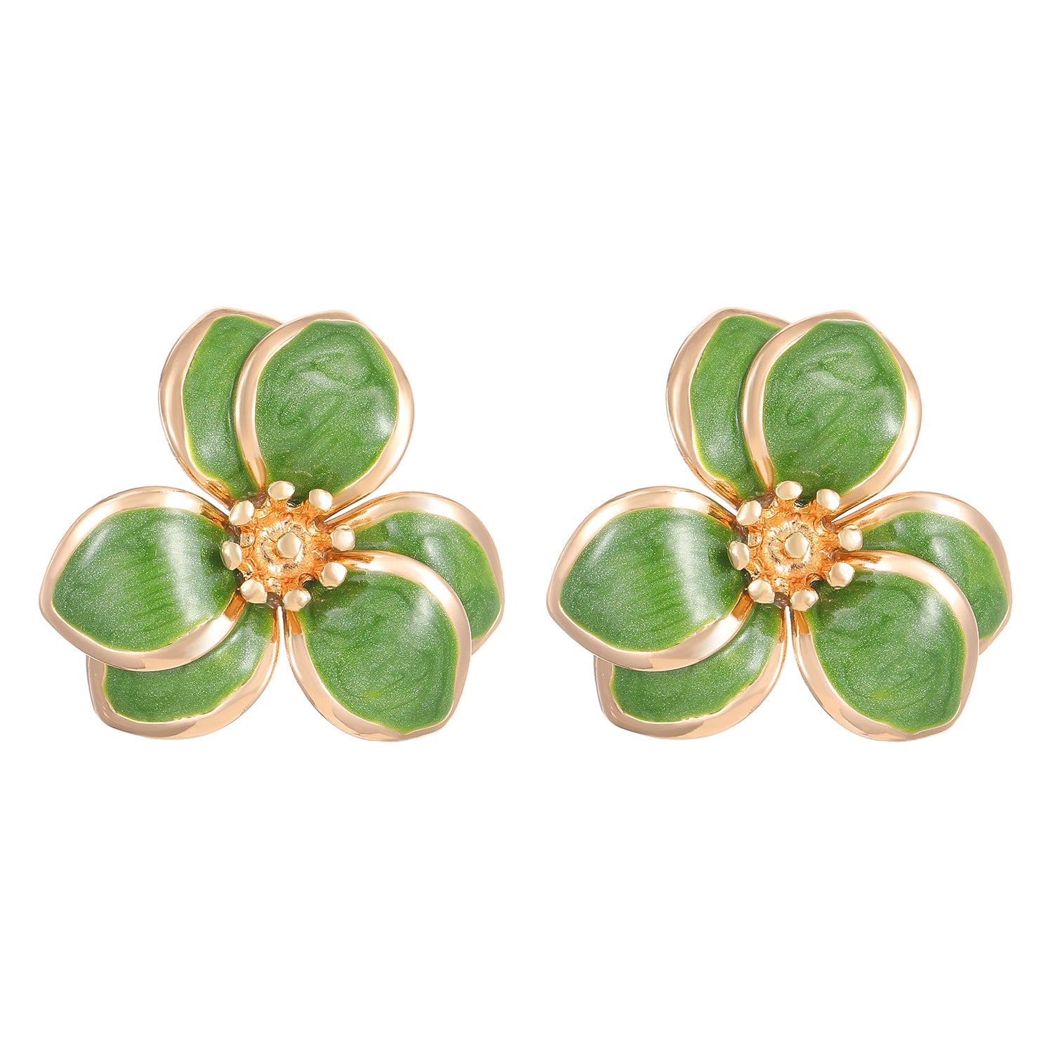 Wholesale Stylish Flower Earrings For Women Double Layer Petal Colorful Dripping Oil Zinc Alloy Everyday Jewelry Accessory