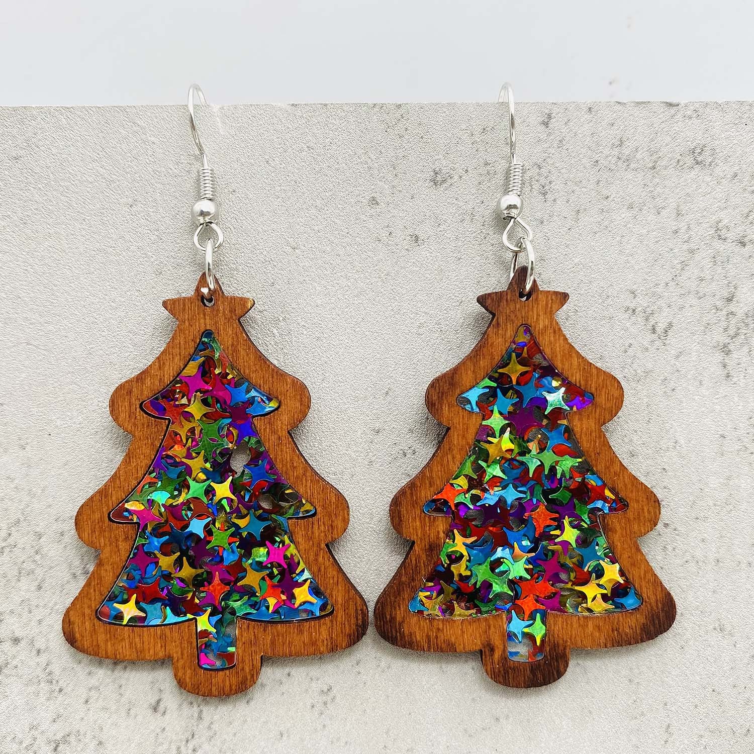 Wholesale Christmas Tree Wood Inlay Acrylic Earrings ACC-ES-ChenY029
