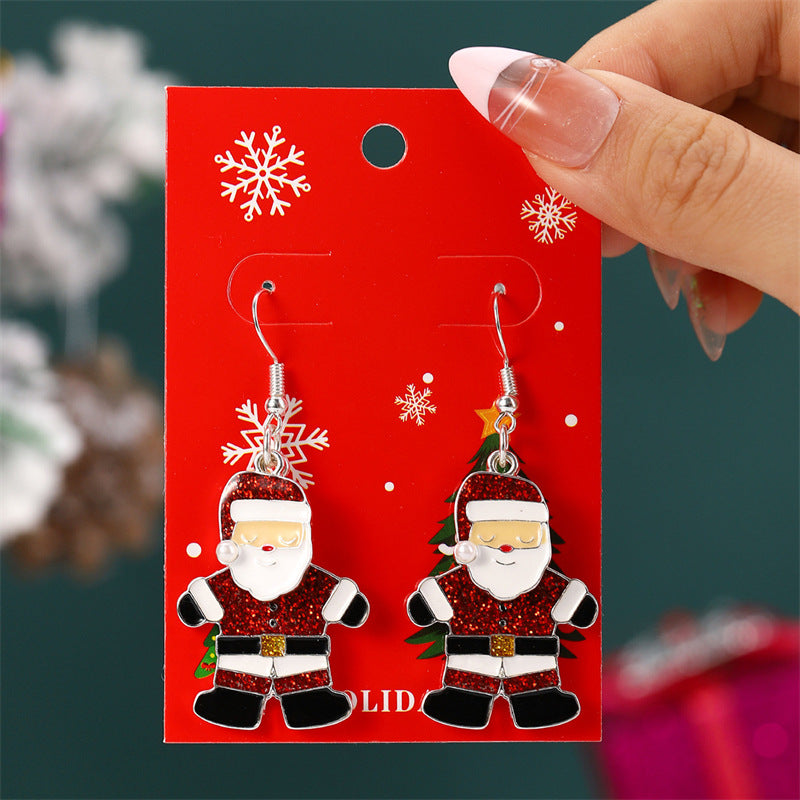 Wholesale  cartoon diamond Christmas tree old man elk pendant Christmas earrings